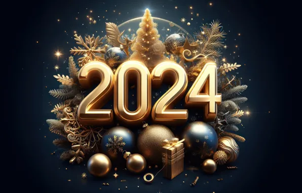 Picture figures, New year, golden, decoration, numbers, New year, 2024
