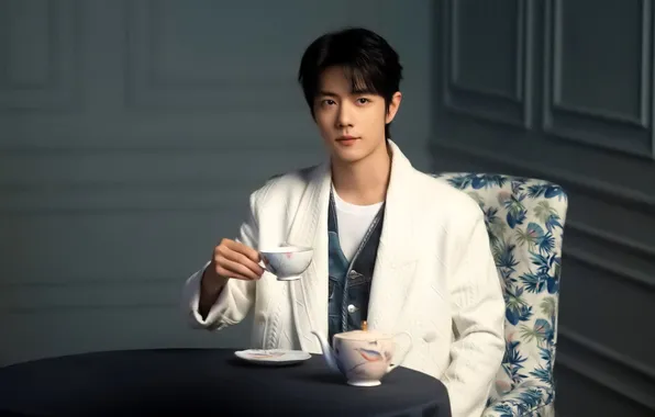 Table, Cup, China, actor, jacket, Xiao Zhan, Xiao Zhan