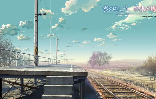 Summer, station, anime, railway road