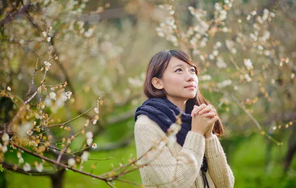Girl, background, garden