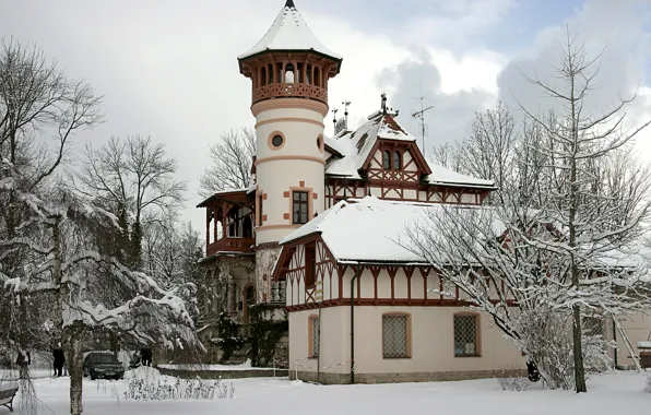 Winter, machine, snow, trees, castle, Castle