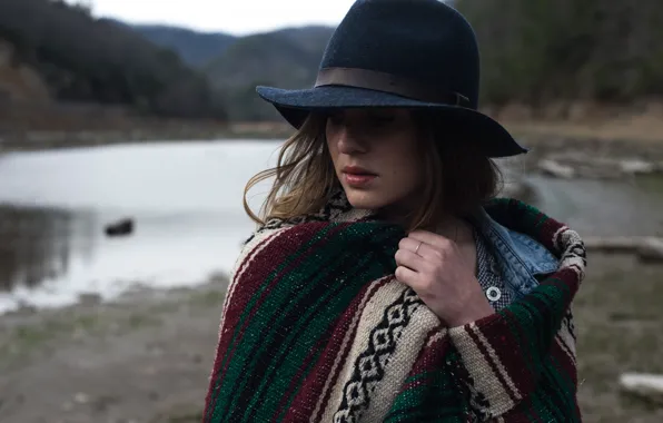Autumn, girl, hat, plaid
