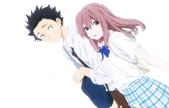 Girl, white background, guy, two, Form voice, You No Katachi