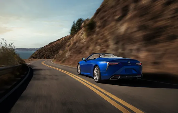 Road, speed, Lexus, rear view, Convertible, LC 500, 2021