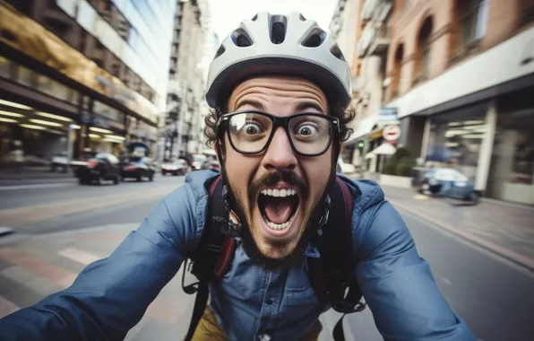 Road, Look, Glasses, Street, Male, Joy, Digital art, Delight