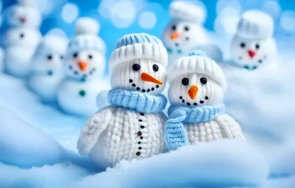 Winter, snow, smile, toys, Christmas, New year, snowmen, snowman
