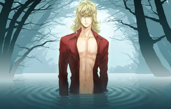 Water, lake, anime, art, guy, blonde, tiger and bunny, Barnaby