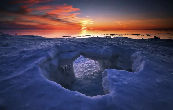 Picture ice, winter, sunset, lake, Canada, Ontario, Algoma