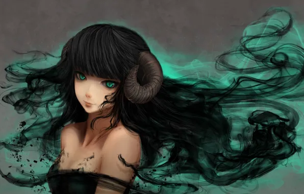 Picture girl, smile, magic, anime, art, horns, ximbixill