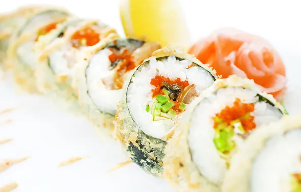 Macro, figure, rolls, ginger, topping