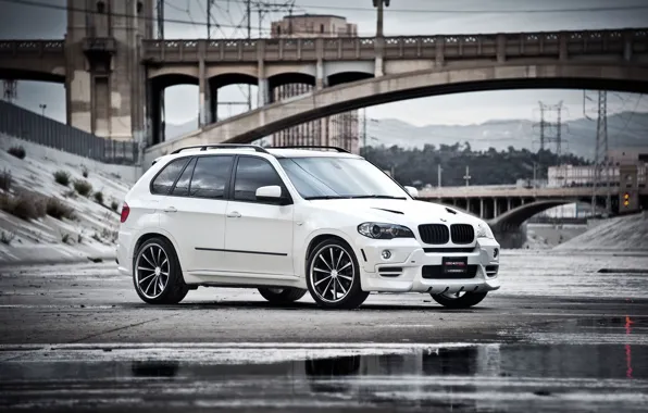 Picture white, bridge, reflection, BMW, BMW, puddle, white, the front part