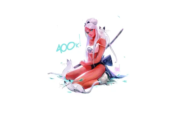 Cat, girl, face, sword, katana, legs