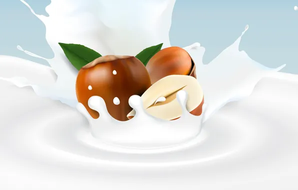 Background, milk, nuts, hazelnuts