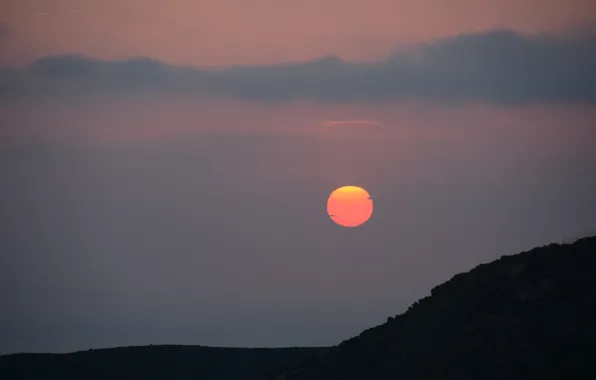 The sky, the sun, clouds, sunset, mountains