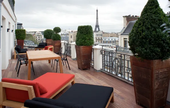 The city, furniture, Paris, interior, Eiffel tower, Paris, terrace