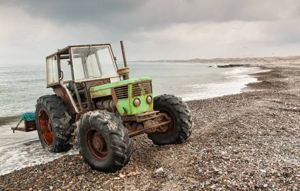 Sea, background, tractor