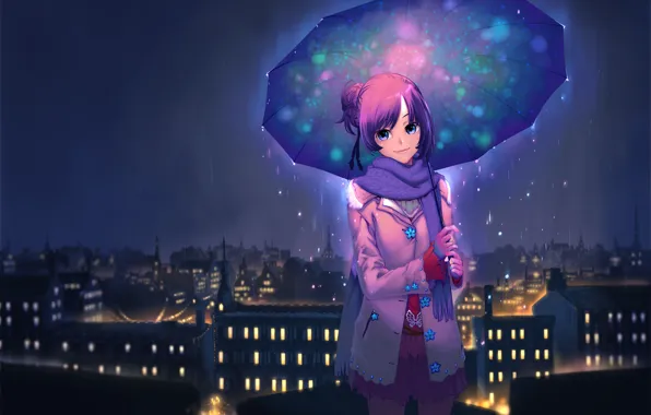 Night, the city, umbrella, overcast, Umbrella