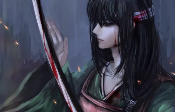 Girl, blood, sword, katana, art, bandages, gintama, RikaMello