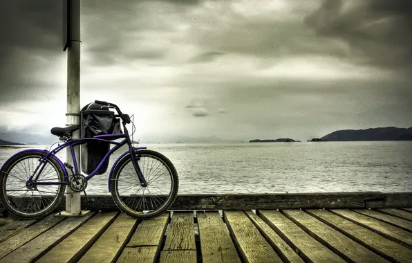 Sea, bike, pier, bike, halt