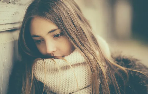 Sadness, look, portrait, scarf