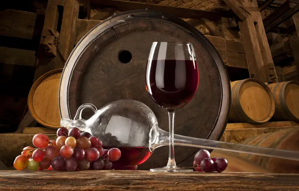 Picture wine, red, grapes, barrels, wine, grape