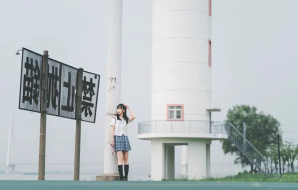 Beautiful, Asian, Model, Woman, Lighthouse, Pretty, Japanese, Uniform