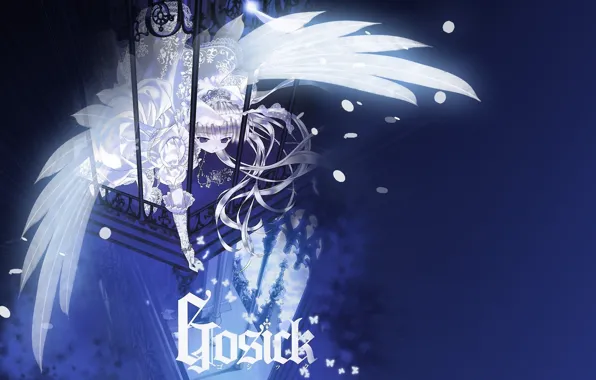 Butterfly, night, magic, girl, gloves, balcony, lace, white wings