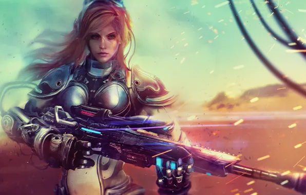 Picture girl, art, soldiers, blonde, StarCraft, sniper rifle, Nova Terra