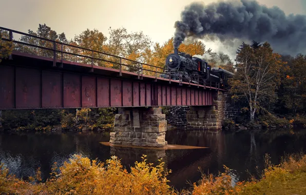 Bridge, autumn, train