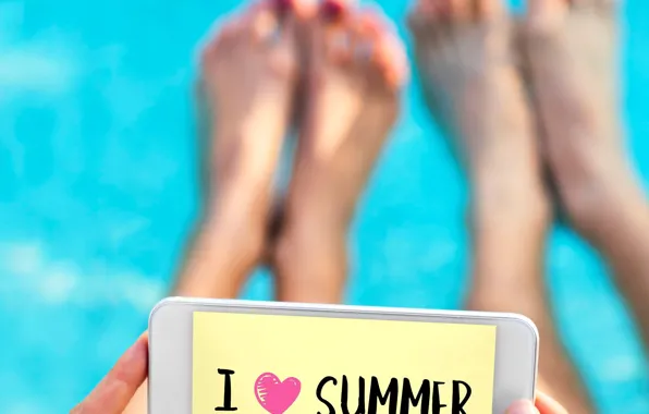 Summer, the inscription, feet, hands, phone