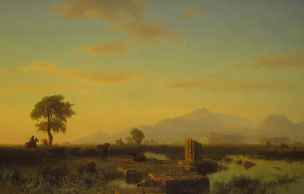 Landscape, picture, Albert Bierstadt, The Ruins Of Paestum
