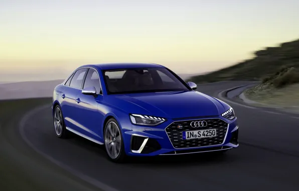 Blue, movement, Audi, sedan, Audi A4, Audi S4, 2019