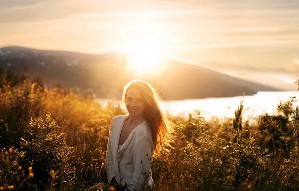 Girl, light, sunset