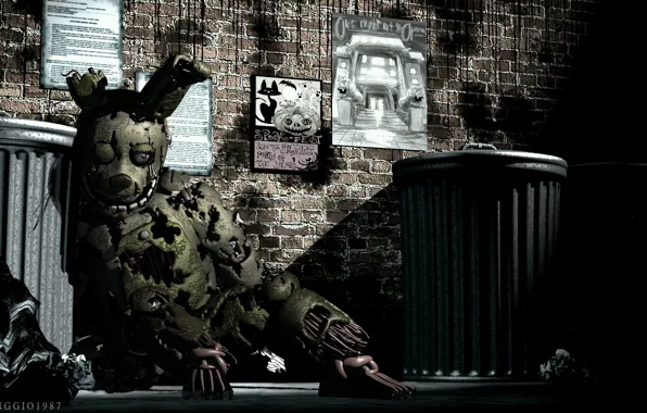 The game, doll, Five Nights At Freddy's, trash cans, Five nights at Freddy's