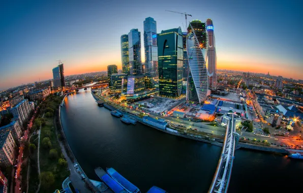 Picture Sunset, Bridge, Moscow, Evolution, Moscow-City, Federation, OKO, Tower 2000