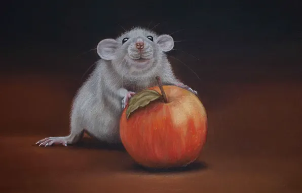 Pose, the dark background, grey, apples, figure, graphics, texture, mouse