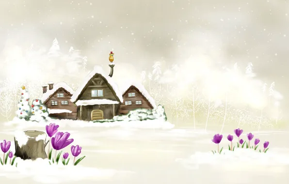 Winter, White, New Year, Houses