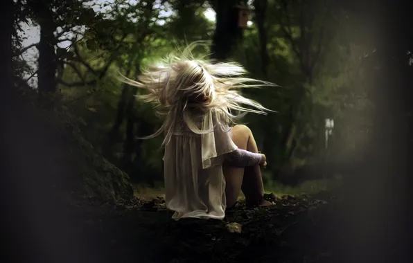 Forest, girl, night