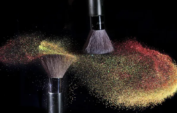 Macro, brush, Rainbow Glitter Dust