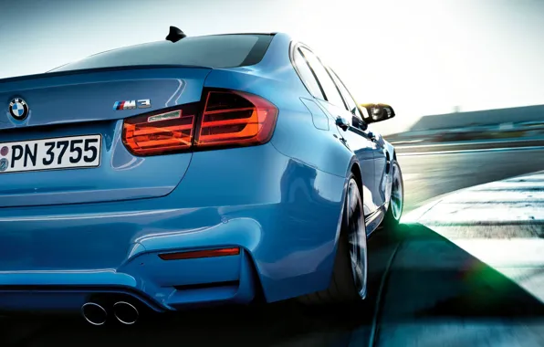 Blue, bmw, BMW, track, shadow, turn, sedan, the curb