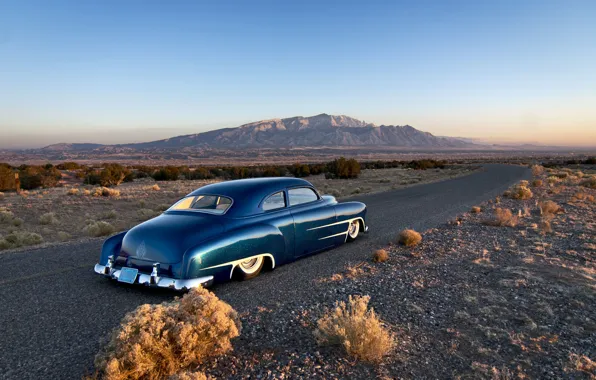 Picture road, the sky, mountains, Chevrolet, horizon, classic, rear, 1951