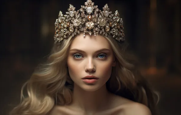 Look, girl, face, pose, silver, portrait, crown, rhinestones