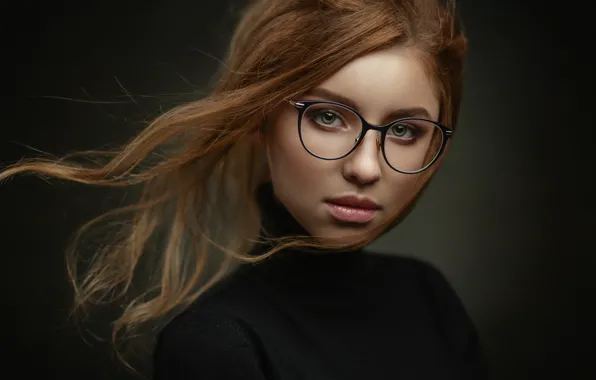 Look, girl, face, background, hair, portrait, glasses, Ivan Kovalev