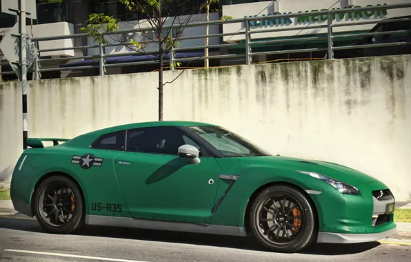 Green, samurai, army, R35, nissan GTR