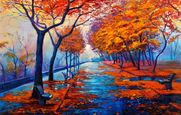 Landscape, paint, picture, painting, landscape, autumn, painting, oil