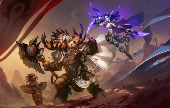 World of Warcraft, battle, Warcraft, wow, art, elf, tauren, Void