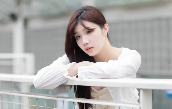 Asian, long hair, model, women, brunette, depth of field, women outdoors, Taiwanese women