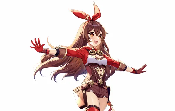 Wallpaper girl, sexy, cleavage, shorts, blouse, thighhighs, long hair, brown hair