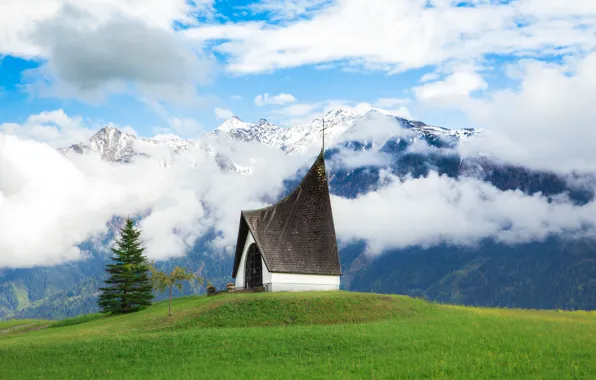 Picture the sky, clouds, snow, landscape, mountains, nature, spruce, Austria