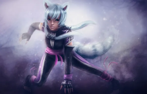 Picture girl, tail, claws, aurora, ears, anime, art